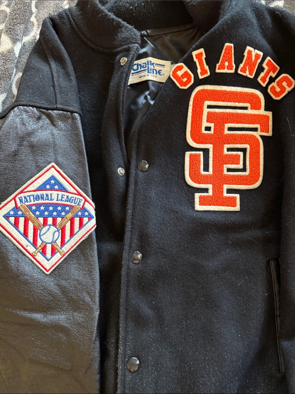 Chalk Line San Francisco Giants Black & Orange Varsity Bomber Jacket